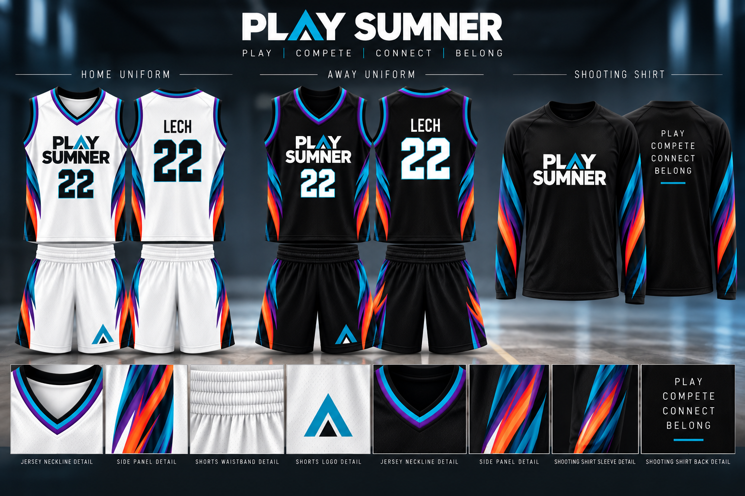 Play Sumner 2026 home, away and shooting shirt uniforms
